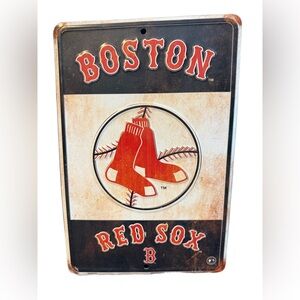 Boston Red Sox Distressed Metal Bar Room Decor Sign